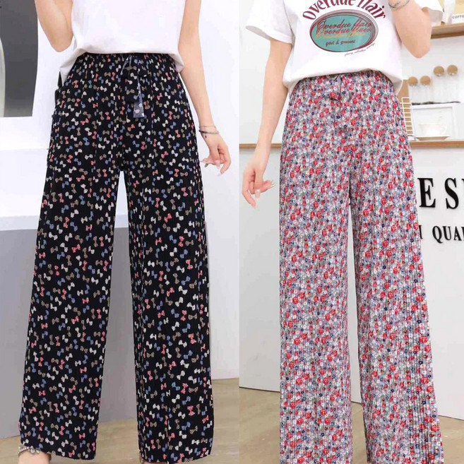 1+1 93cm 넉넉한 플리츠 꽃주름 냉기가득 홈웨어 냉장고 몸빼 바지 2P