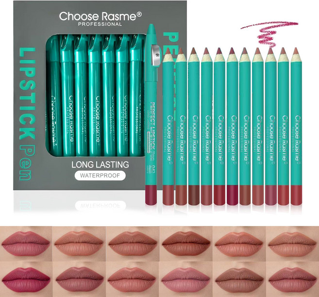 립라이너 립스틱 소프트 드로잉 오버립 메이커 매트 펜슬 롱래스팅 워터프루프 12종 세트, 1개, 12색