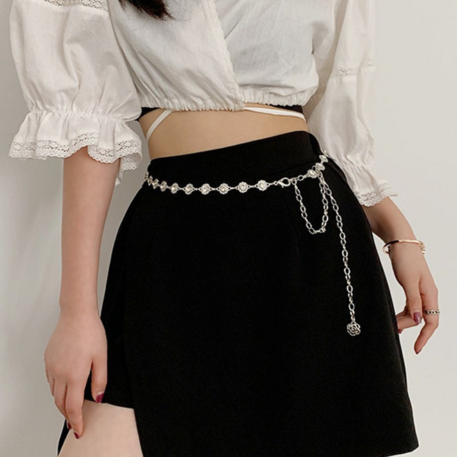 패션파트너 (3type) 레이어드 메탈 체인 실버 벨트 나비 플라워 하트 슬림 캐주얼 패션 허리띠