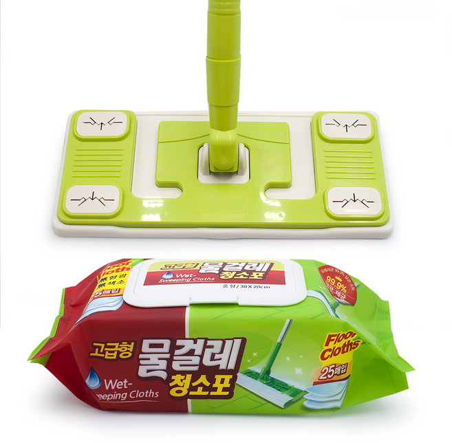 베이직 막대걸레 밀대 + 물걸레 청소포 고급 중형 25매, 1개