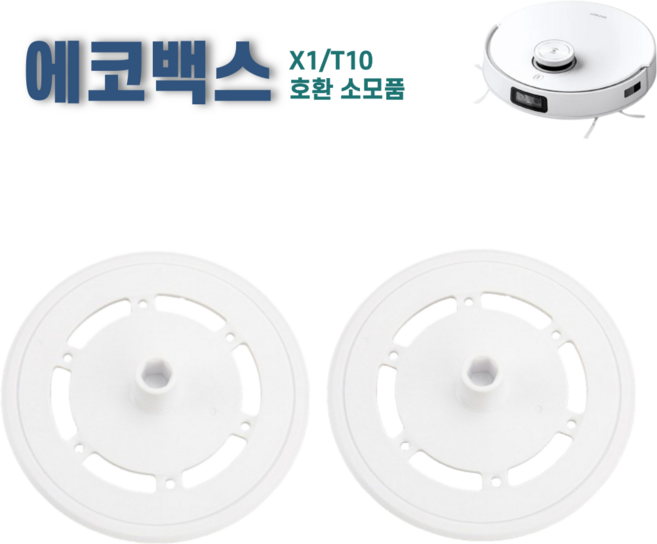 에코프렌즈 에코백스 X1 T10 옴니 터보 플러스 물걸레판 물 걸레 장착판 걸레 패드 호환, 2개, 화이트