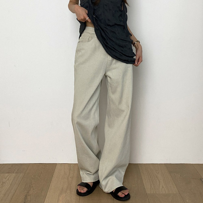 잇진 여성 빅사이즈 하이웨스트 일자 와이드 코튼 팬츠