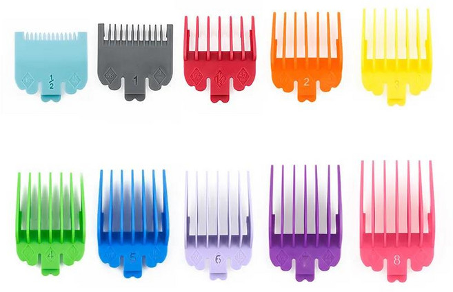 10 개/가방 헤어 클리퍼 제한 빗 가이드 제한 빗 트리머 가드 부착 3-25mm 유니버설 다채로운, 10pcs Colorful