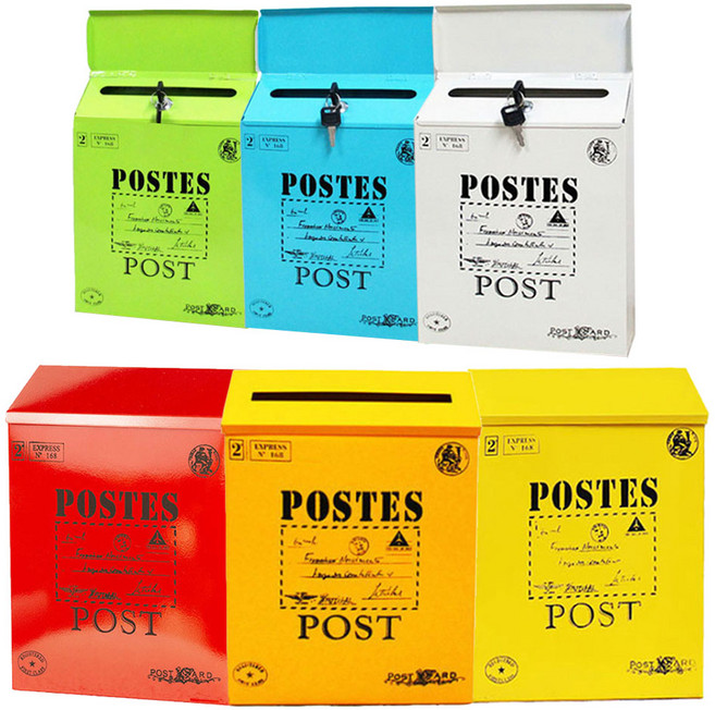 TORIMALL 인테리어 파스텔 벽걸이우체통 잠금장치 가벼운 철제 우체통 택1, 화이트