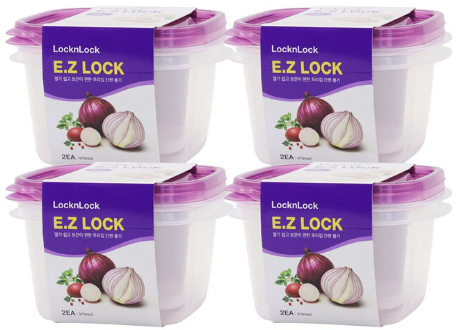 락앤락 보관이 간편한 이지락 간편용기 밀폐용기 정사각 970ml 2P, 4개, 단품