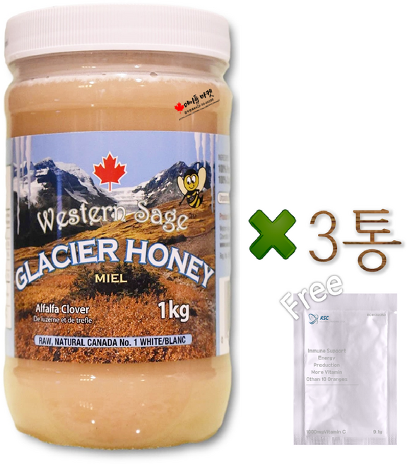 캐나다 석청 아이스허니 빙하 꿀 허니 1kg+멀티비타민 정품 웨스턴세이지 캐나다 직배송, 1kg, 3개