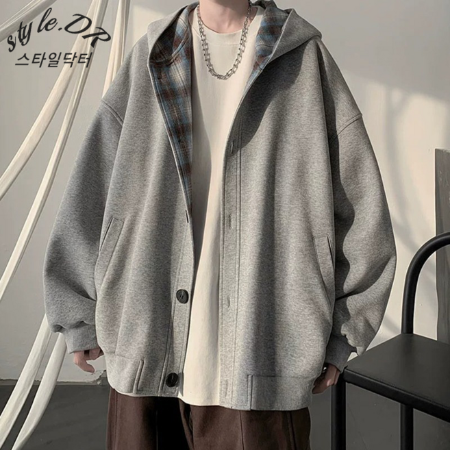 스타일닥터 남성 봄가을 후드티 빅사이즈 패션 오버핏 데일리 단추 캐주얼 아우터
