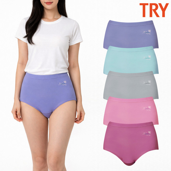 트라이 여성맥시팬티 퀸스 면100 순면 삼각 데일리 엄마 할머니 5매입 세트