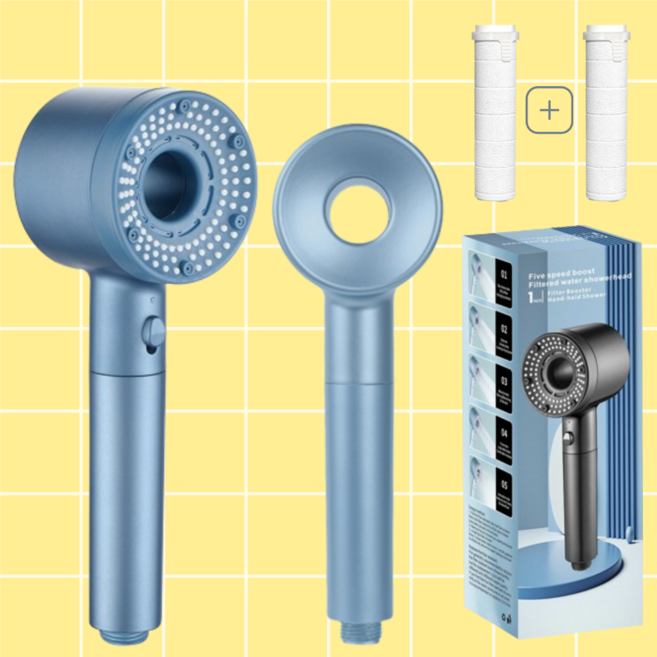 브이럽스 수압상승 5단 온오프 필터 샤워기 헤드, 딥블루 (필터기 1+1), 1개