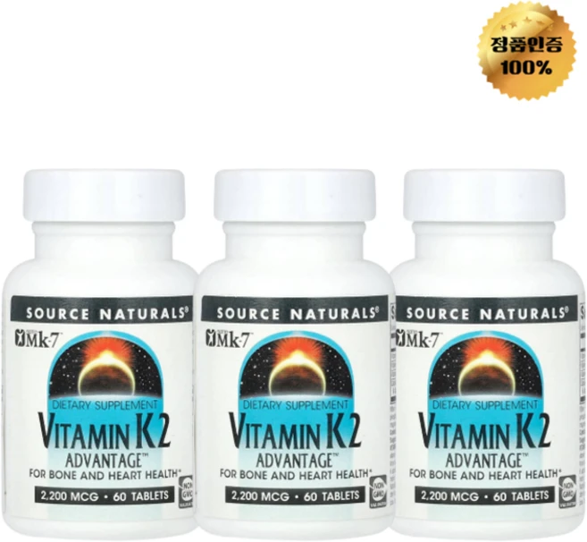 2+1 소스내추럴스 비타민K2 2200mcg 60정, 3개 - 쿠팡
