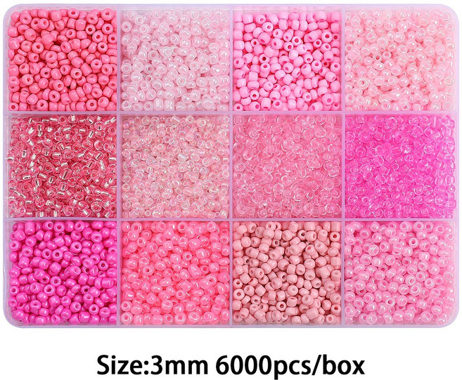 리리아트 3mm 시드비즈 12색 세트 비즈팔찌 반지 만들기 재료, 1개, 분홍