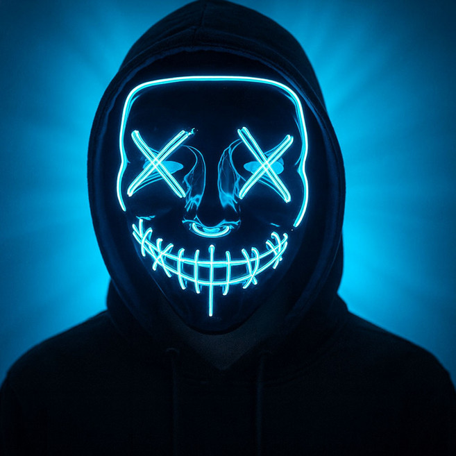 인밸 할로윈 LED 가면 마스크 파티 코스튬 네온, 1개, 블루