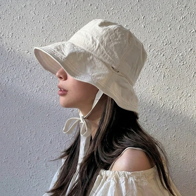 핑크바니 여성 버킷햇 자외선차단 여름 벙거지 턱끈 와이드챙 바스락 모자