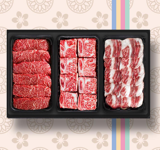 횡성한우 3구 [쿠가]차돌 특수부위 찜갈비 선물세트[차돌500g 1팩+특수부위500g 1팩+찜갈비700g 1팩]총 1.7kg, 1개