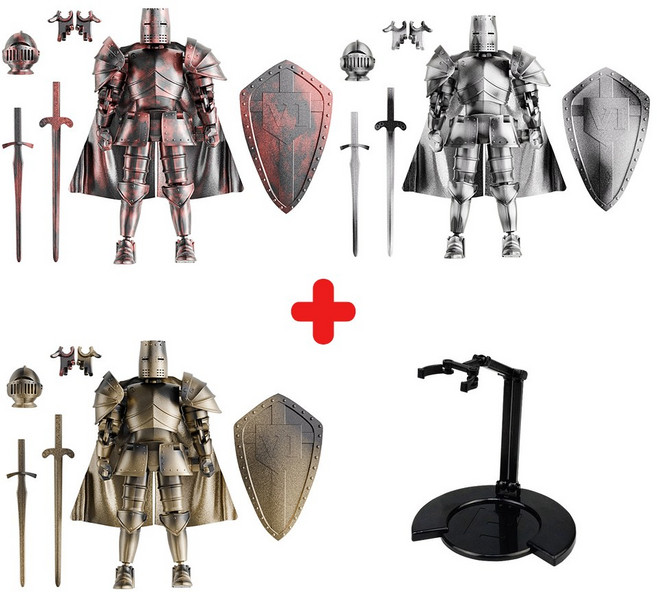 3+1 중세 갑옷 기사 액션 피규어 프라모델, 실버 단품, 1개, 15cm