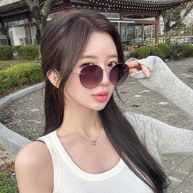 하리몽드 분위기보정 유니크 투톤 그라데이션 라운드 메탈 남녀공용 선글라스