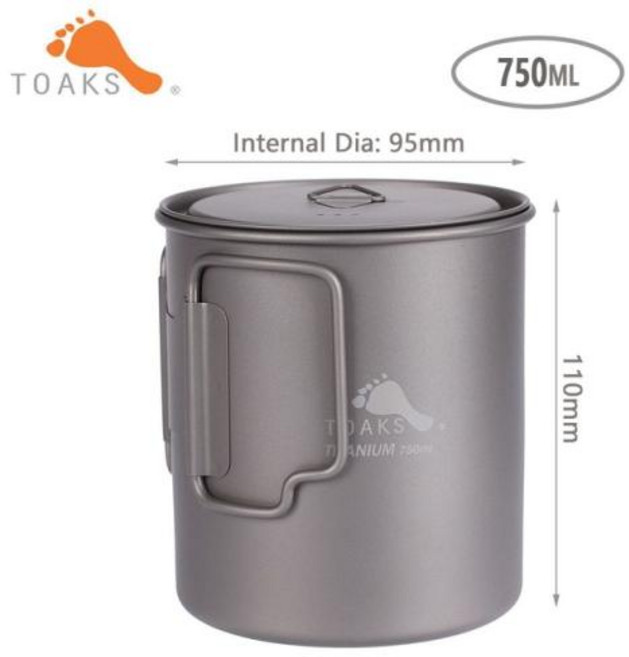 코펠 캠핑수저세트 코펠세트 TOAKS550ML 650ML 750ML 1100ML 1300ML 1600ML 야외 하이킹 캠핑 피크닉 티타늄 포트 머그잔 경량 장비, POT-750