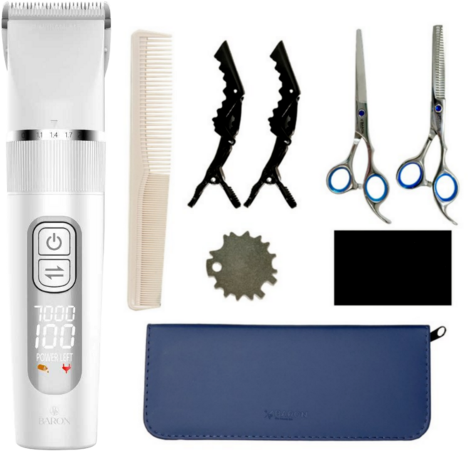 바론 전문가용 방수 남자 바리깡 이발기 가위 풀세트, 화이트
