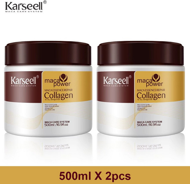 Karseell 콜라겐 리페어 헤어 마스크 파워 에센셜 리페어링 마카 에센스 카셀 헤어 트리트먼트 케라틴, 2개, 500ml