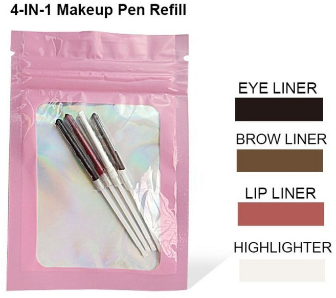 아이라이너 뷰티 헬스 메이크업 멀티 이펙트 4 in 1 눈썹 강화제 눈꺼풀 연필 립 라이너 펜, [02] 4pcs replace refill