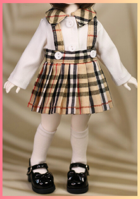 도리스돌30cm ( 브라운체크 멜방 주름치마 ) bjd 구체관절 인형옷 <완제품>, 1개