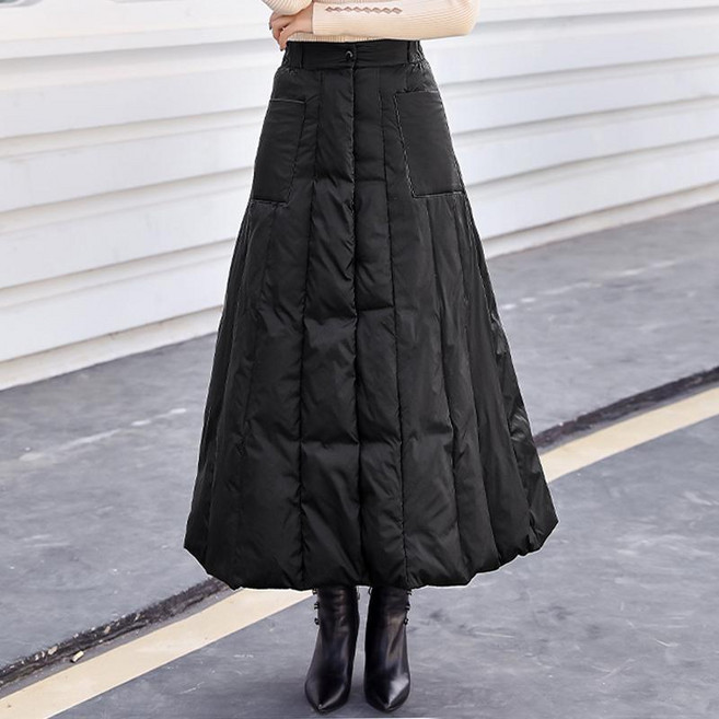 티류으스 여성 보온 패딩 스커트 원턱 도톰 롱 기장 힙업 스커트 겨울 따뜻한 스커트 Z090317