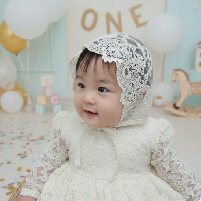 스타일원 100일 돌잔치 아기 레이스 보넷