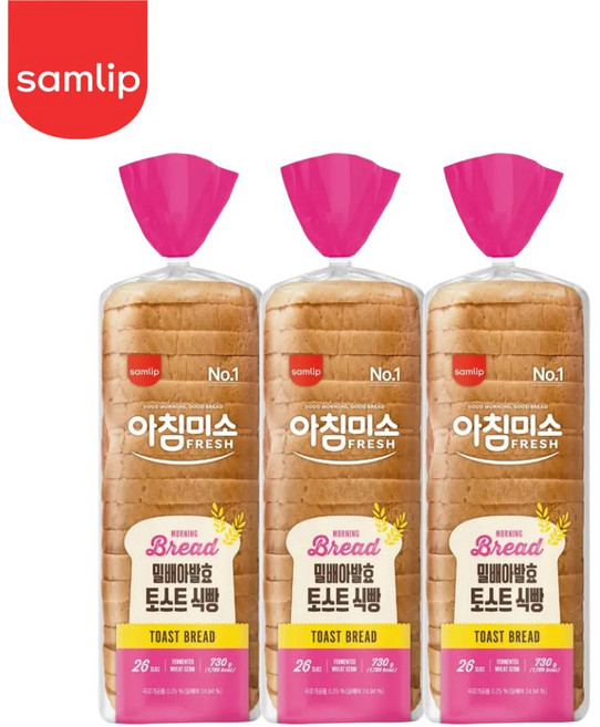 삼립 아침미소 밀배아발효 토스트식빵 730g 아침미소토스트 샌드위치용식빵, 702g, 3개