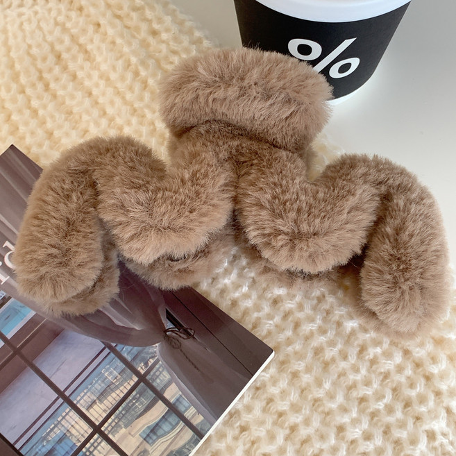 겨울 인조 퍼 보들보들 털 헤어 집게핀 M자 13CM 빅 사이즈