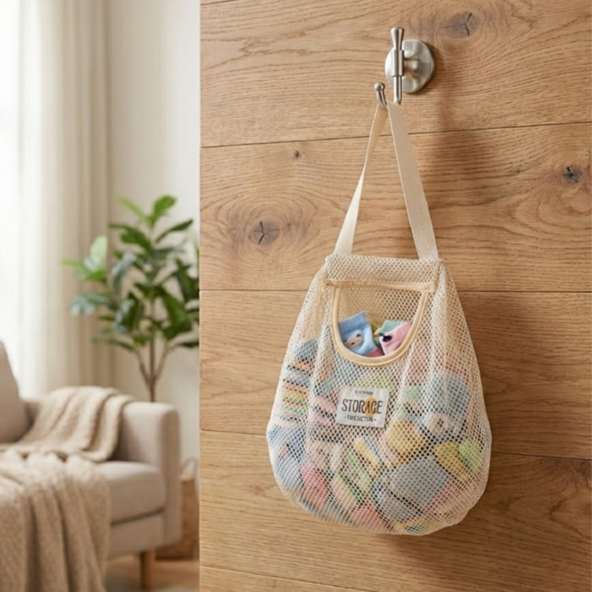 InLoop 걸이형 바구니 수납망 정리함 양말 손수건 보관함, 1개, 베이지