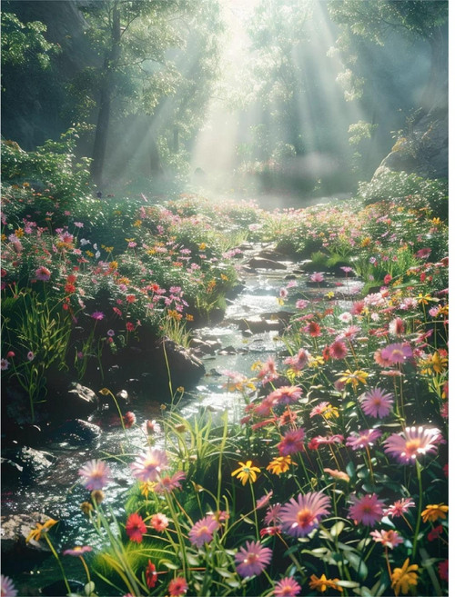 들꽃 숲 계곡 쉬운 조각퍼즐 금전 재물 돈이 들어오는 명당도 여름 풍경화 풍수 직소퍼즐 부모님 선물 300 500 700 1000 1500피스, 700피스(퍼즐유액없음), 들꽃 숲 계곡 풍경화 퍼즐09, 1개