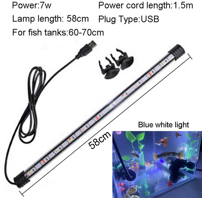 18-58cm USB 플러그 수족관 빛 LED 방수 물고기 탱크 수중 조명 잠수정 램프 식물 성장 110-240V