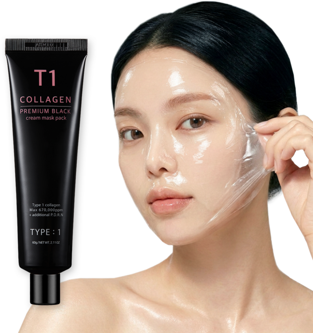 T1 티원콜라겐 블랙 프리미엄 카이스트 특허성분 245달톤 저분자 PDRN 피부 맞춤 TYPE1 콜라겐 순도 100% 미백 탄력 보습 랩핑마스크팩 타입원 콜라겐팩 랩핑팩, 1개, 1개입