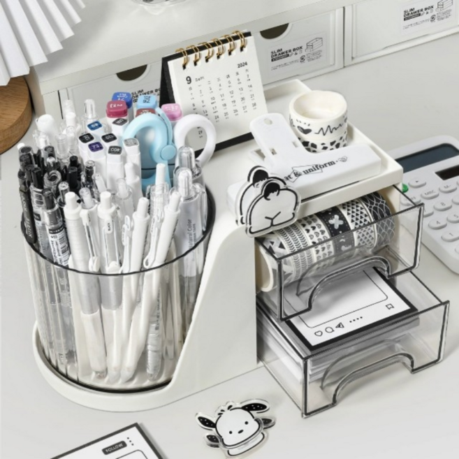 에브온 대용량 회전 연필꽂이 펜홀더, 2개, 화이트