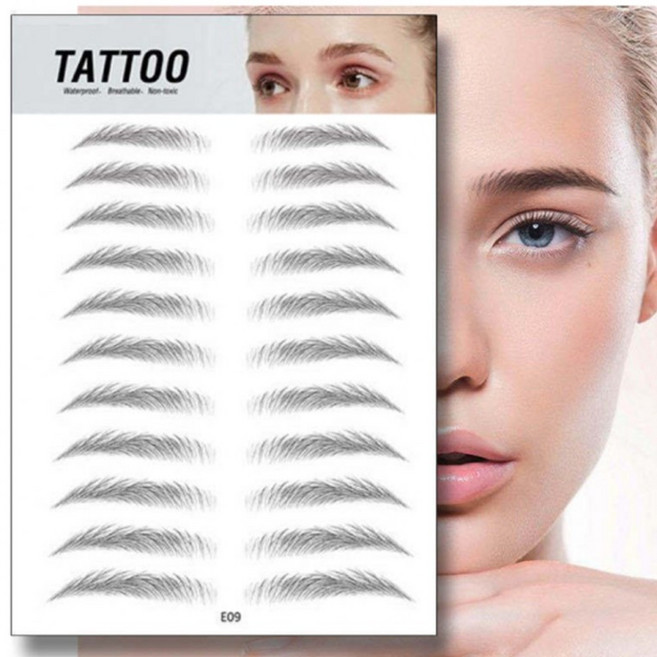 4D 입체 눈썹 스티커 타투 헤나 붙이기 남녀 공용 여행 지워지는 문신, 1개