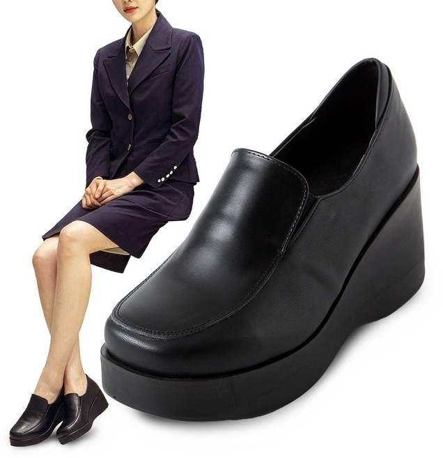 여성 국산 소가죽 5cm 발편한 통굽 웨지힐 유니화 로퍼 구두 호텔 병원 백화점 매장 사무직 SH-WLF-MIHI