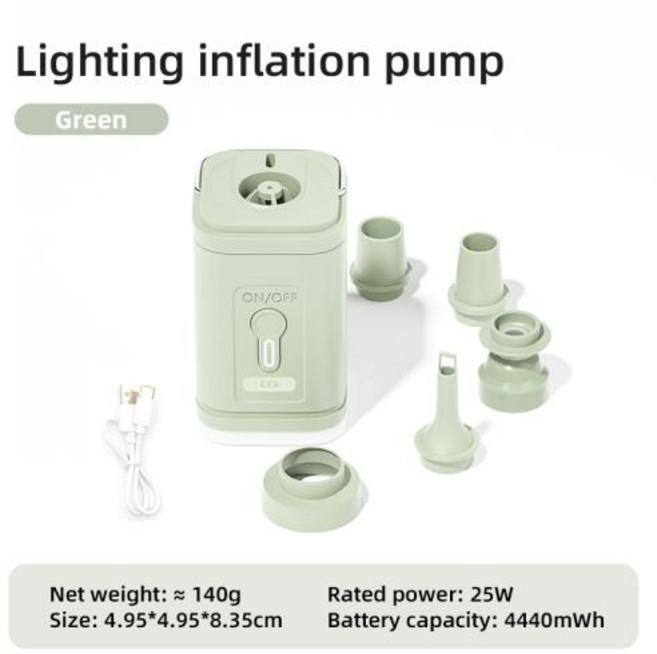 캠핑용고리장비다용도에어건 휴대용 무선 전동 에어 펌프 공기 압축기 팽창식 쿠션 침대 팽창 보트 수영 링용 디플레이터, 2)Green, 1개