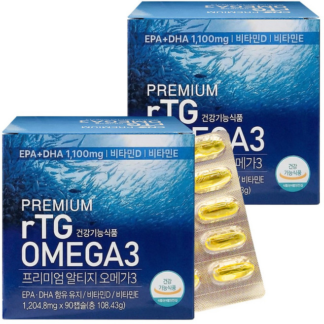 CNC 프리미엄 알티지 오메가3 개별포장 혈행개선 혈중지질개선 혈액순환 불포화지방산 건강증진 기억력개선 눈건강 뼈건강 골격형성 항산화 유해산소 연어유 비타민D 1+1 (180정), 2개, 90정