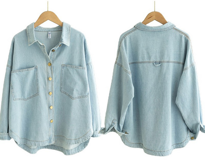 Asure 여자 빈티지 청남방 봄가을 롱슬리브 데님셔츠 아우터