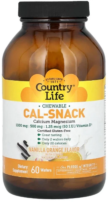 컨트리라이프 칼슘 마그네슘 Cal-Snack 바닐라 오렌지 츄어블 웨이퍼 60개, 1개, 60정 - 쿠팡