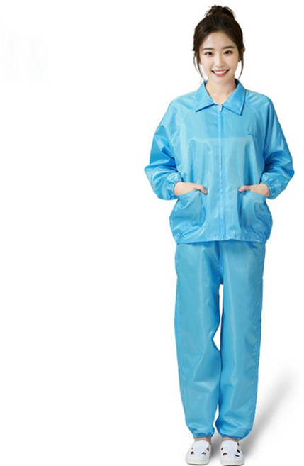 [대욱]정전기방지복 클린복 블루 화이트 분체 작업장 작업복, 푸른 색, 1세트