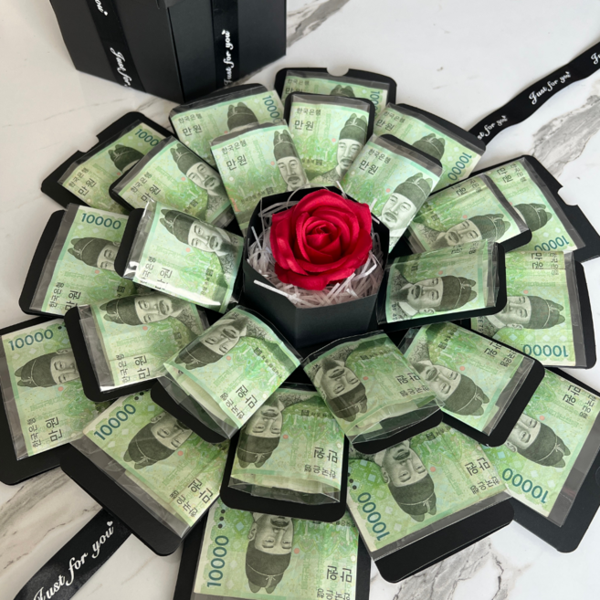 365잇템 5단 서프라이즈 용돈박스 부모님생신 용돈이벤트 꽃박스, 1개, 블랙