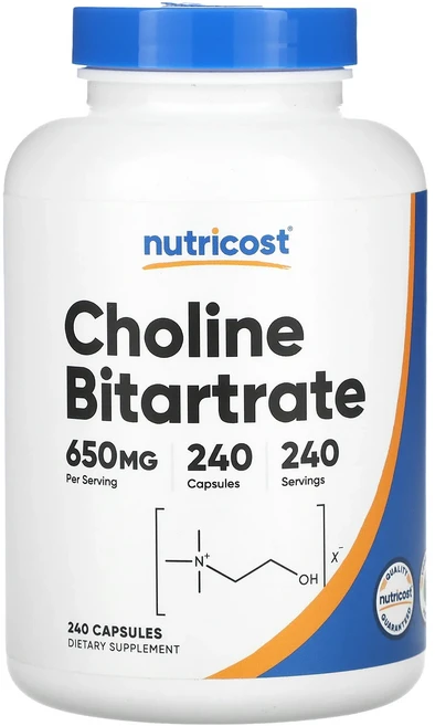 Nutricost 콜린타르타르산염 650mg 캡슐 240정, Nutricost콜린타르타르산염650mg캡슐240정, 1개 - 쿠팡
