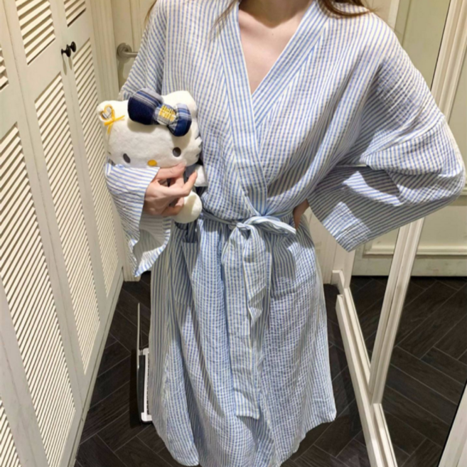 엘리무아 샤워가운/목욕가운/잠옷/로브, 1개, 블루스트라이프 가운