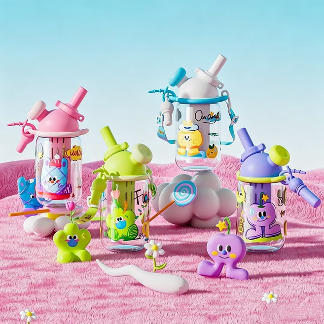 밀크카 아동용 캐치티니핑 손잡이 원터치 보틀, 1개, 600ml, 자주색