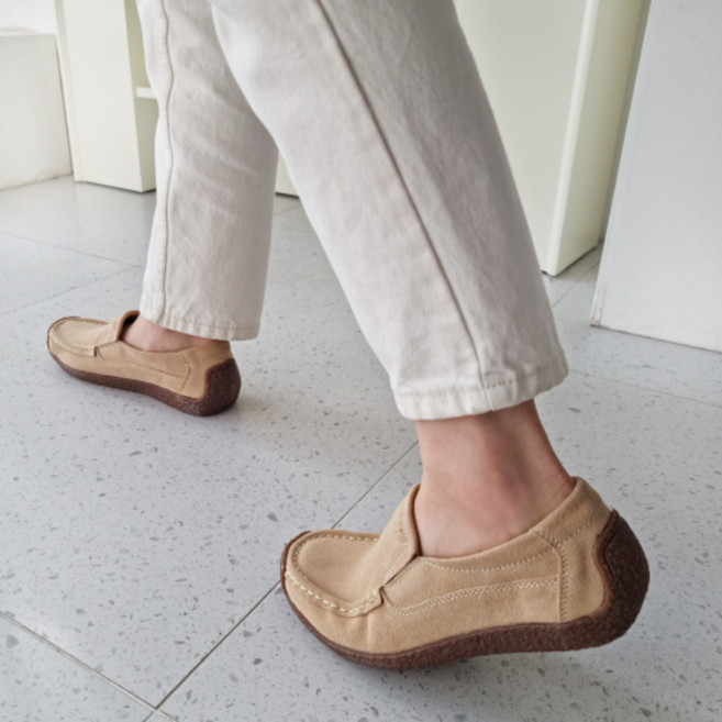 가이아슈 여성용 가죽 드라이빙 통굽 슬립온 2cm