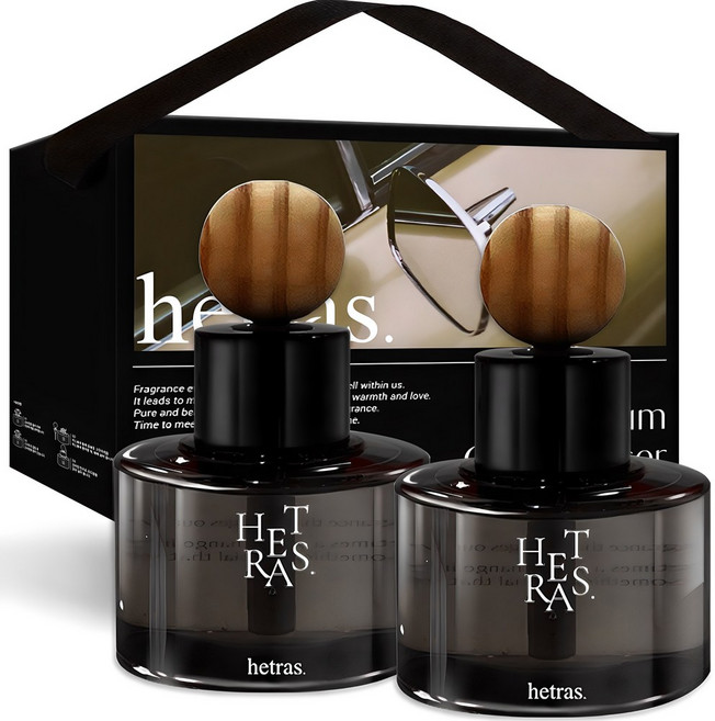 헤트라스 차량용 디퓨저 60ml x 2p 리본끈 선물세트 호텔우드향 1세트, 1. 호텔우드향