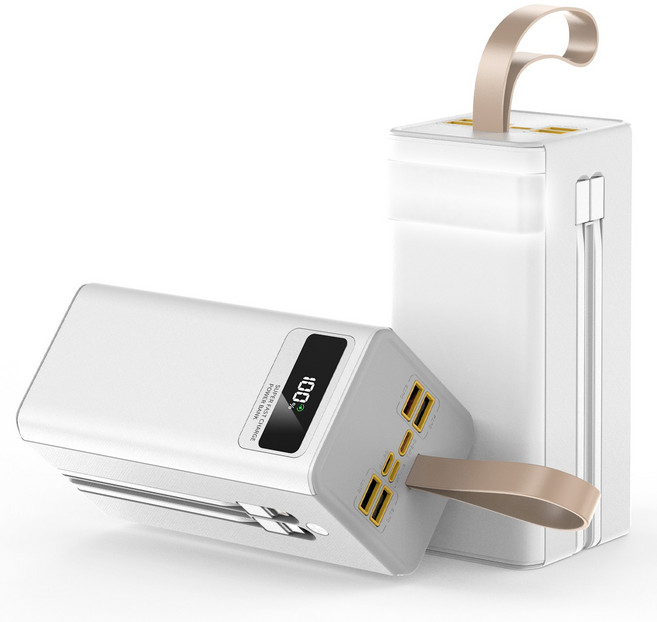 CCAGU대용량 보조배터리 60000mAh 고속충전PD 22.5W 2개 충전선 내장 캠핑용 차박용 여행용 멀티단자, 화이트