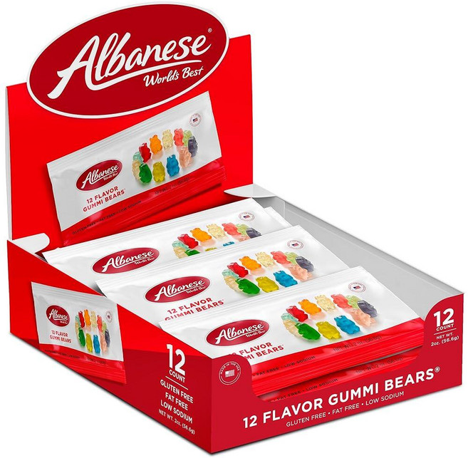 Albanese World's Best 12가지 맛 구미 베어 | 캔디 255.1g(9온스) | 12가지 독특한 맛 글루텐 프리 지방 프리 부드럽고 쫄깃한 젤리 | 체리, 2 Ounce (Pack of 12), 맛 곰 12개, 1