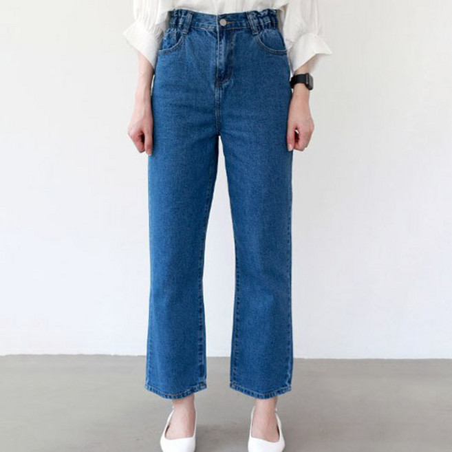 탑스웨이크 여성용 옆밴드 편안한 착용감 빅사이즈 일자 청바지 9590